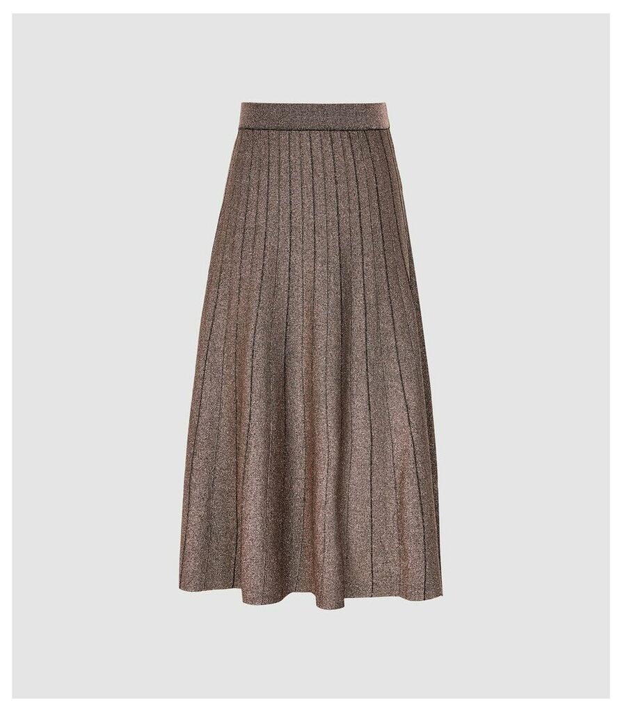 Reiss Bea - Metallic Pleat-effect Skirt in Bronze, Womens, Size XXL