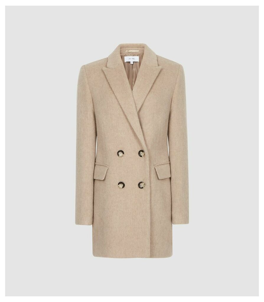 Reiss Marloe - Double Breasted Short Wool Coat in Neutral, Womens, Size 14