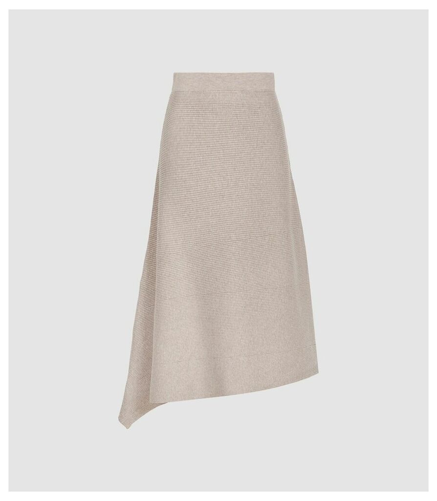 Reiss Leonora - Asymmetric Knitted Skirt in Stone, Womens, Size XXL