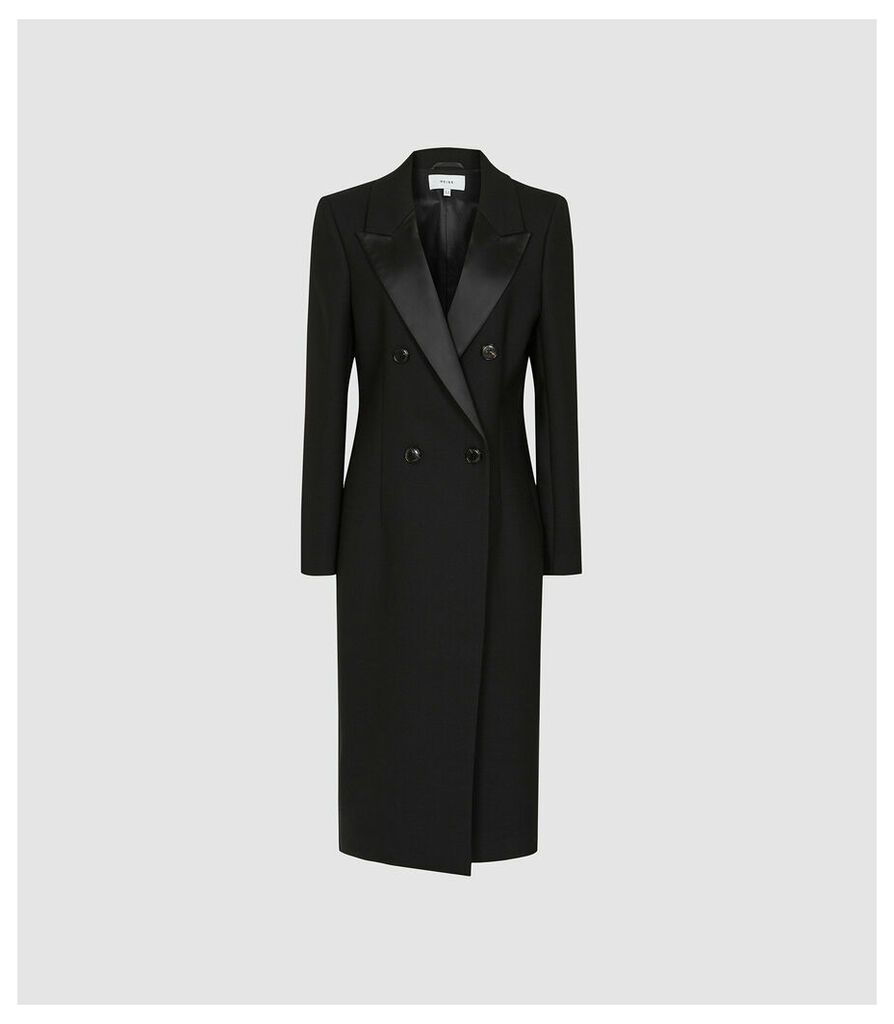 Reiss Hadi - Satin Trimmed Twill Coat in Black, Womens, Size 12