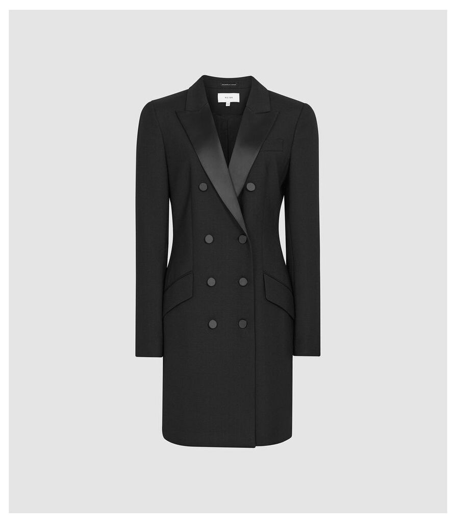 Reiss Sofia - Wool Blend Tuxedo Dress in Black, Womens, Size 16
