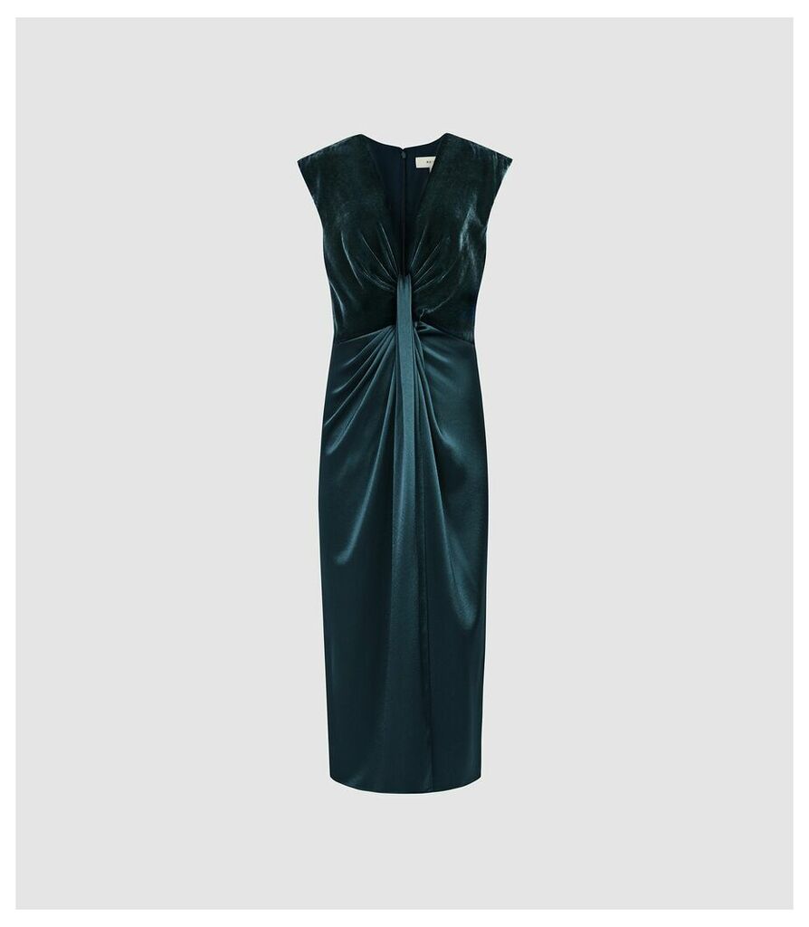 Reiss Livvy - Plunge Neckline Midi Dress in Teal, Womens, Size 16