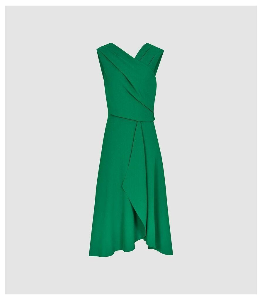 Reiss Marling - Wrap Front Midi Dress in Green, Womens, Size 16
