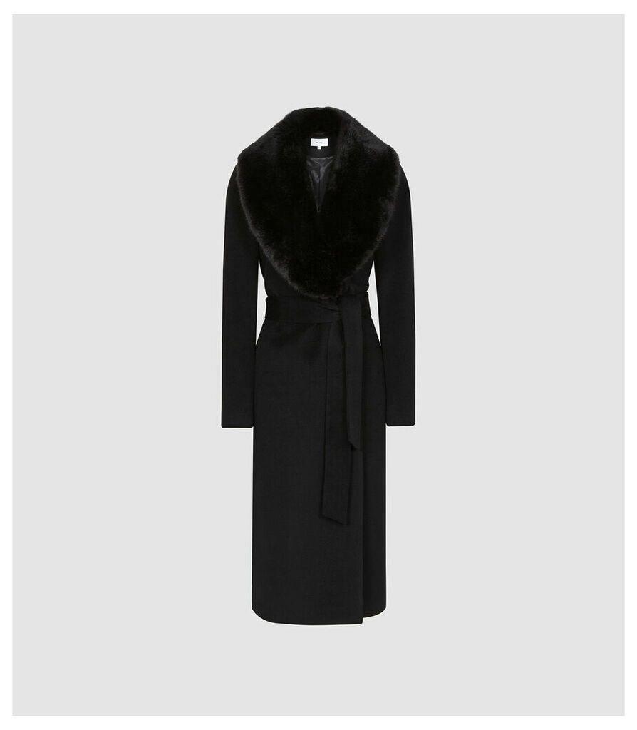 Reiss Dawson - Faux Fur Shawl Collar Coat in Black, Womens, Size 12