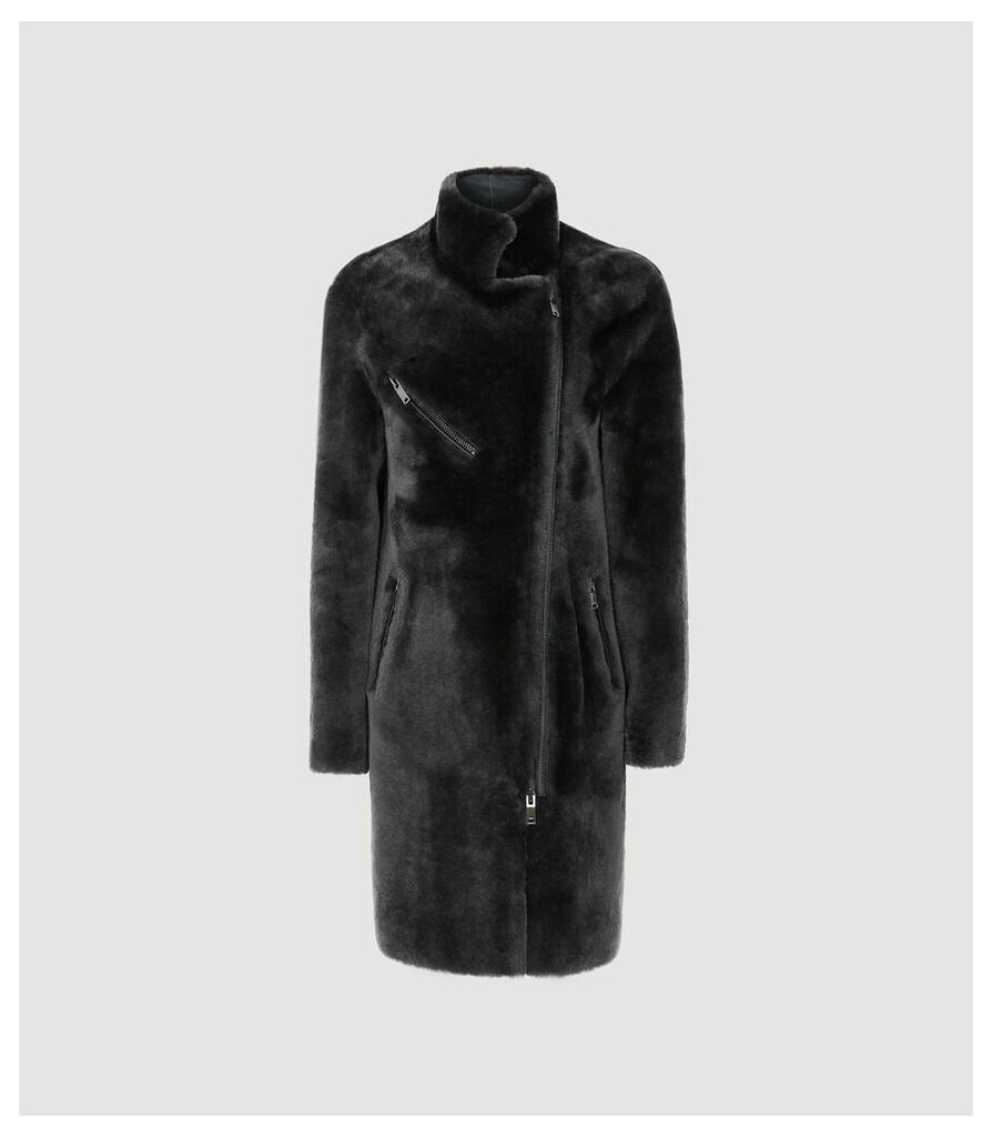 Reiss Alexia - Longline Shearing Coat in Charcoal, Womens, Size XL