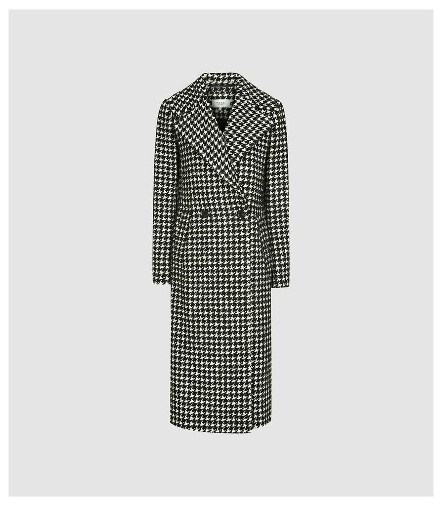 Reiss Celia - Dogtooth Check Overcoat in Monochrome, Womens, Size 14