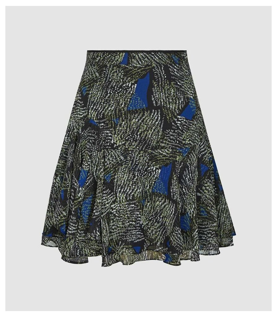 Reiss Muriel - Jungle Printed Mini Skirt in Blue/green, Womens, Size 14