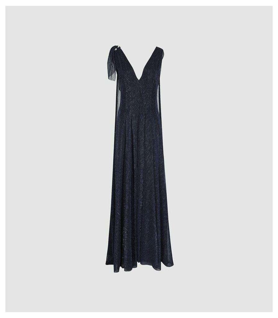 Reiss Vivienne - Metallic Maxi Dress in Navy, Womens, Size 16