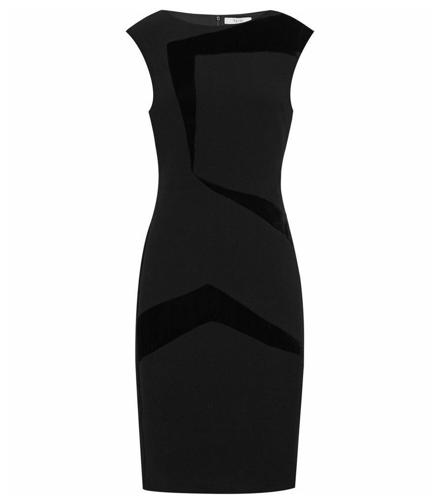 Reiss Payton - Velvet Panel Dress in Black, Womens, Size 14