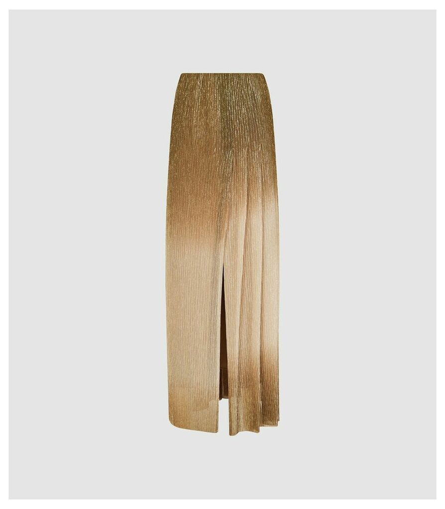 Reiss Emmeline - Metallic Maxi Skirt in Gold, Womens, Size 14