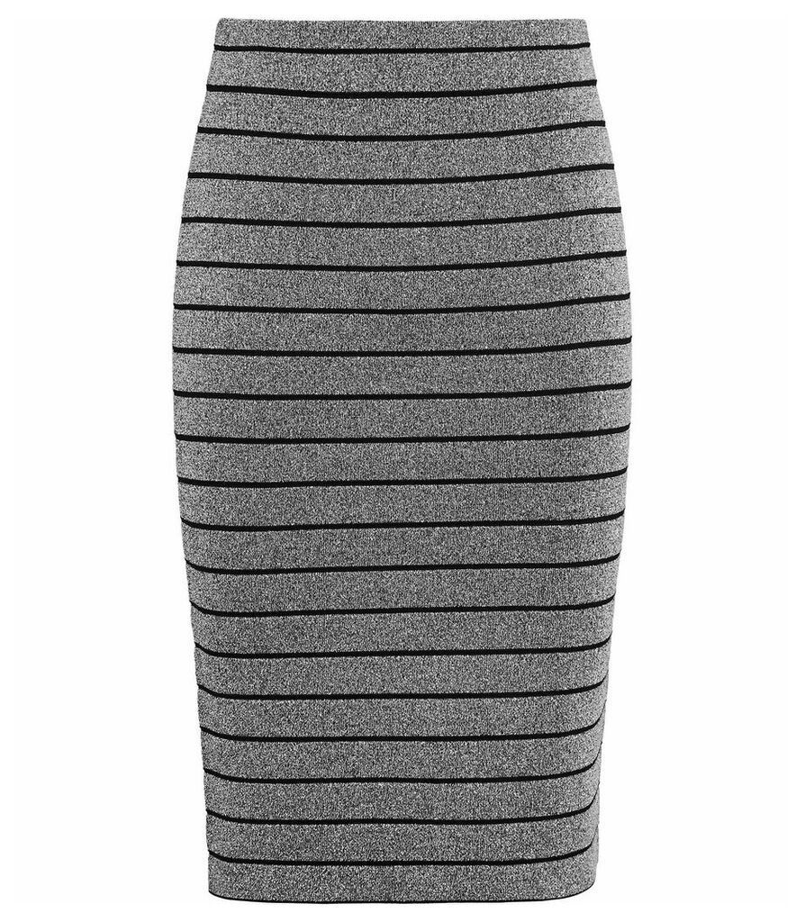 Reiss Hanni - Metallic Pencil Skirt in Silver, Womens, Size 14