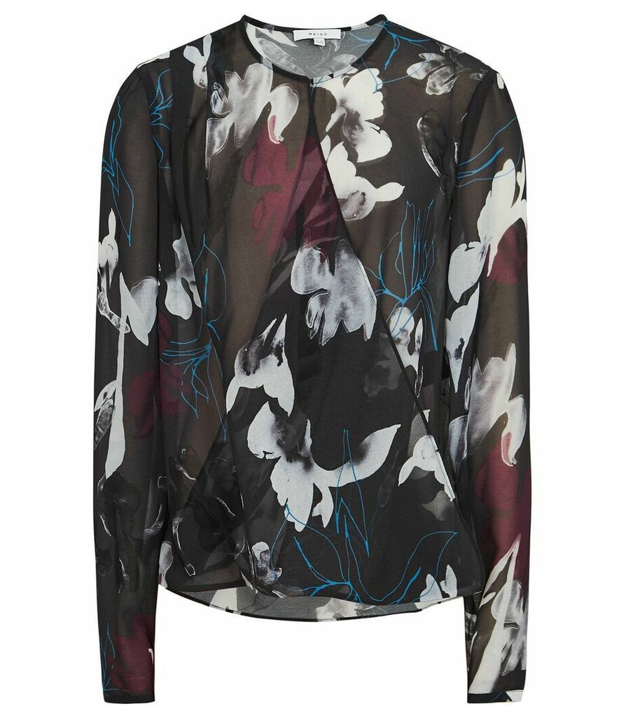 Reiss Como - Draped Printed Blouse in Multi, Womens, Size 14