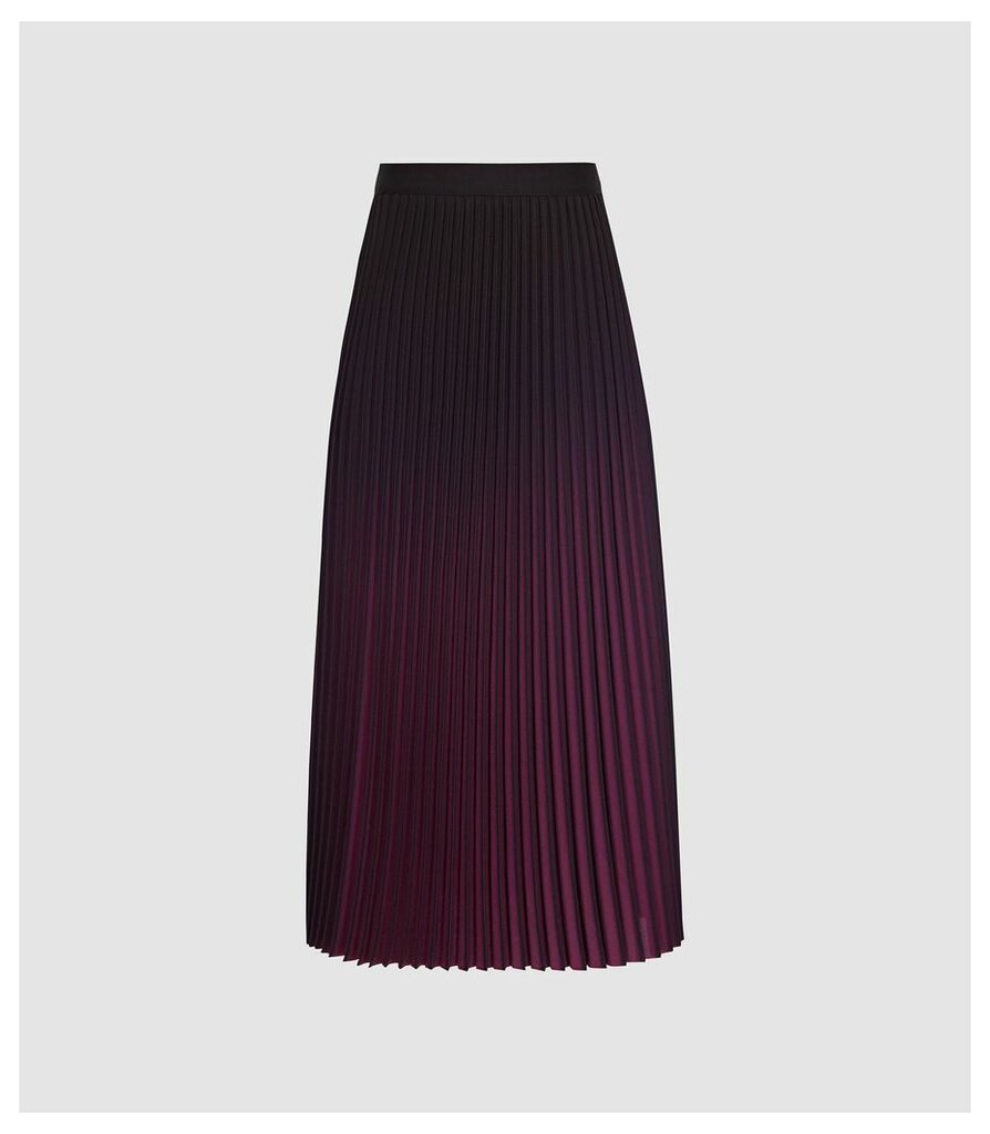Reiss Marlie - Ombre Pleated Midi Skirt in Berry, Womens, Size 16