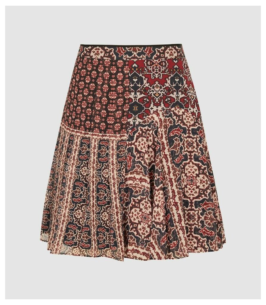 Reiss Izarra - Patchwork Printed Mini Skirt in Red, Womens, Size 12