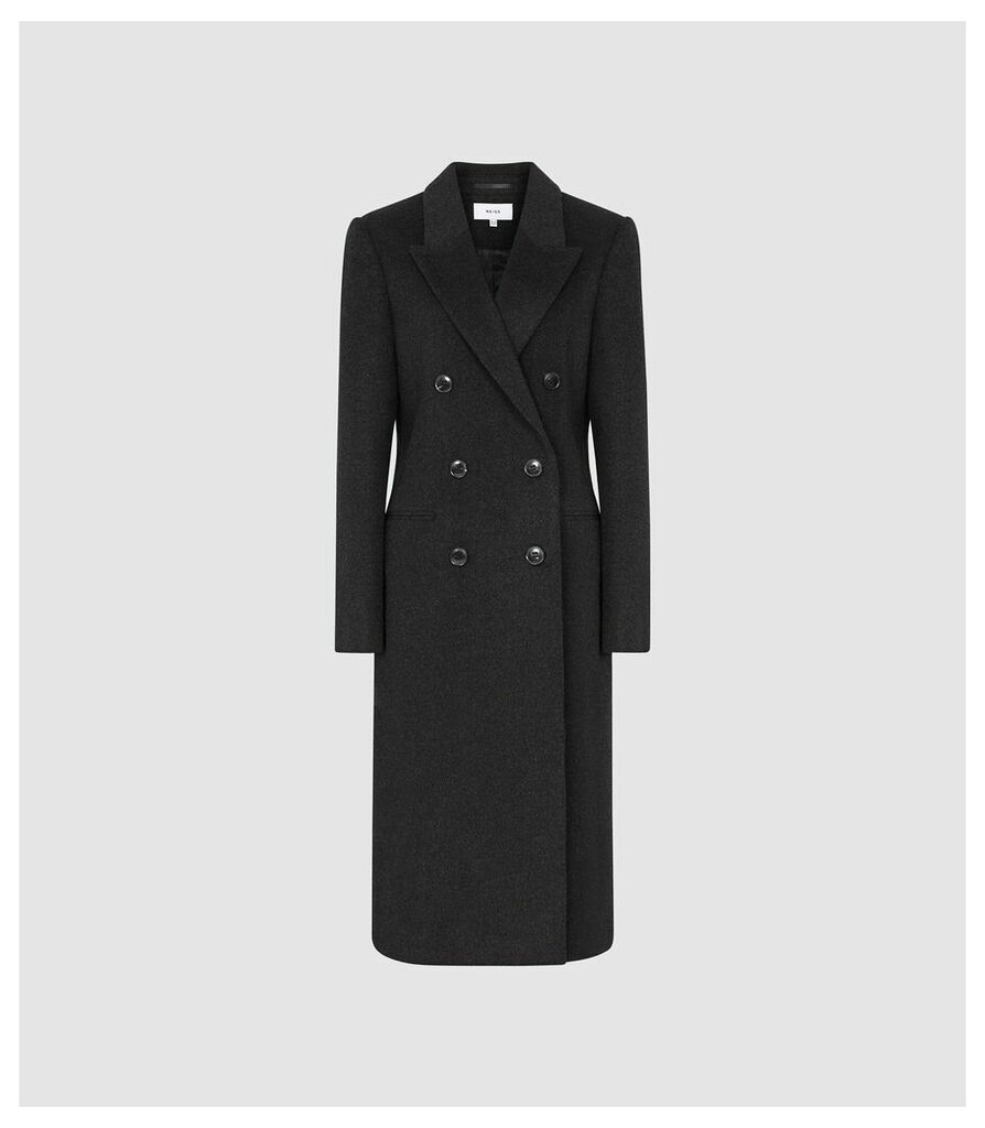Reiss Maddie - Wool Blend Longline Coat in Charcoal, Womens, Size 12