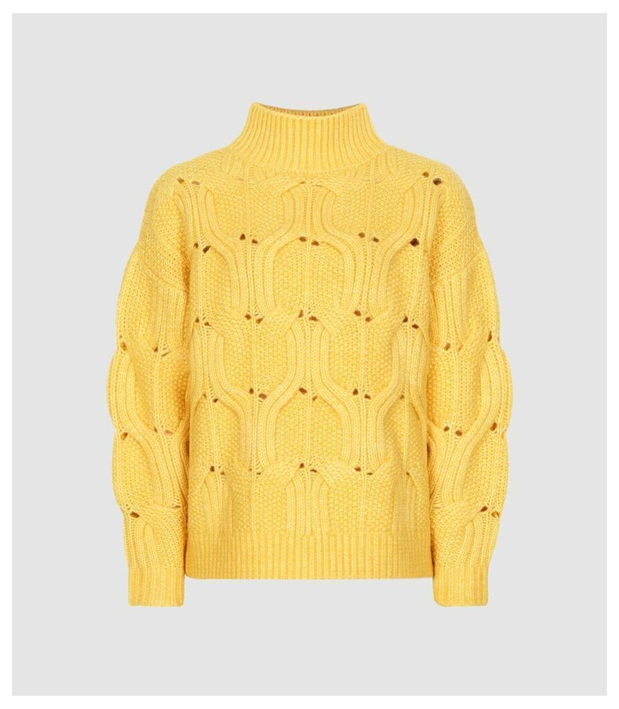 Reiss Eta - Funnel Neck Knitted Jumper in Yellow, Womens, Size XXL