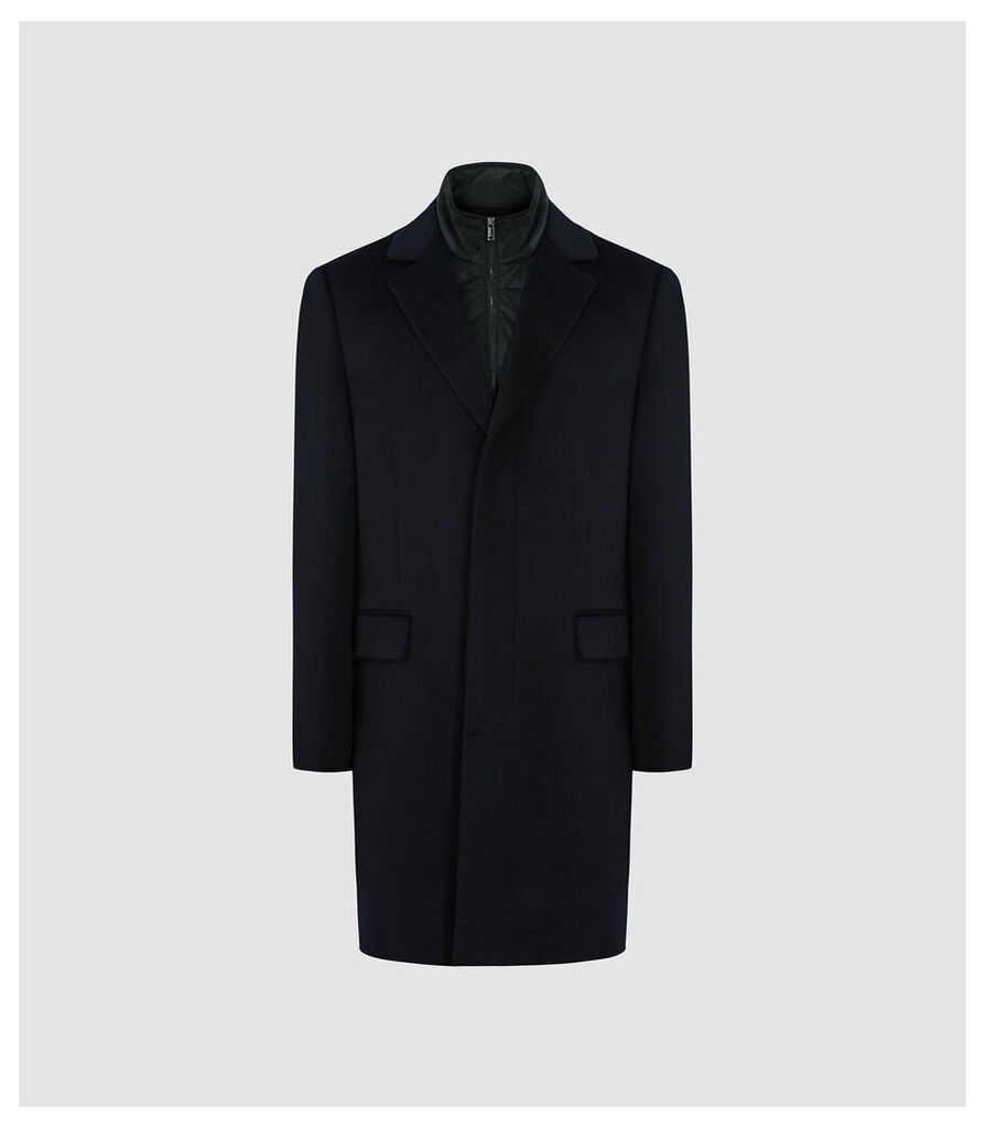 Reiss Coal - Overcoat With Removable Insert in Navy, Mens, Size XL
