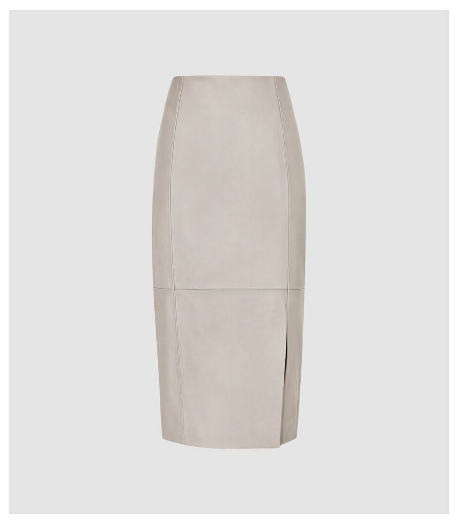 Reiss Grace - Leather Pencil Skirt in Grey, Womens, Size 12