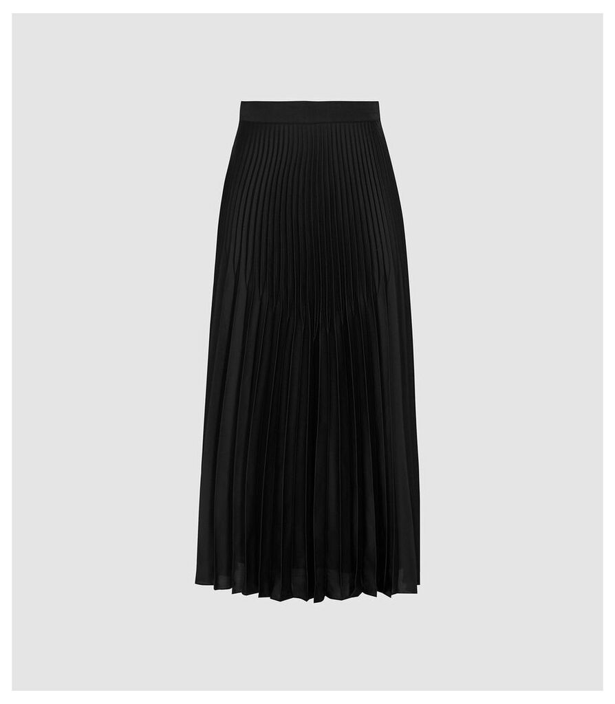 Reiss Dora - Pleated Midi Skirt in Black, Womens, Size 16