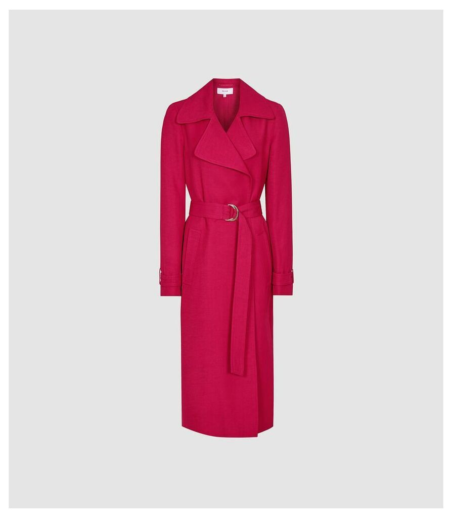 Reiss Lianna - Linen Blend Duster Coat in Magenta, Womens, Size 14
