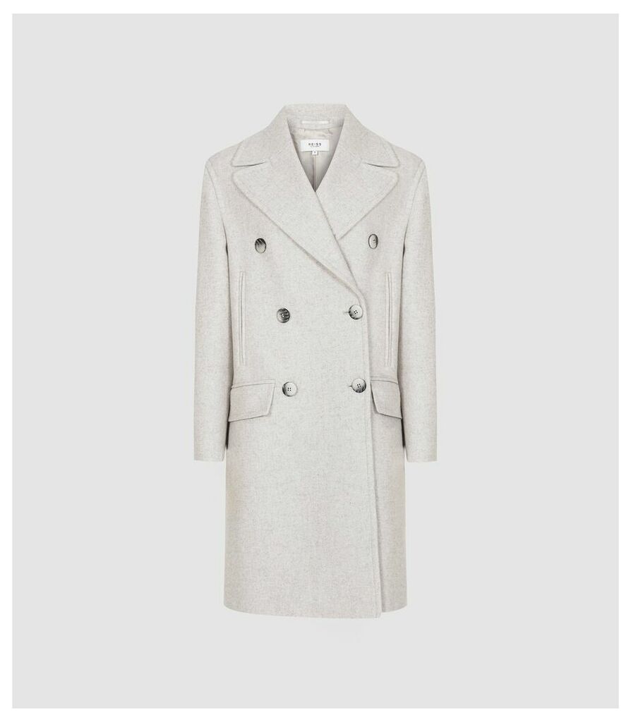 Reiss Alyx - Wool Blend Double Breasted Coat in Grey Melange, Womens, Size XL