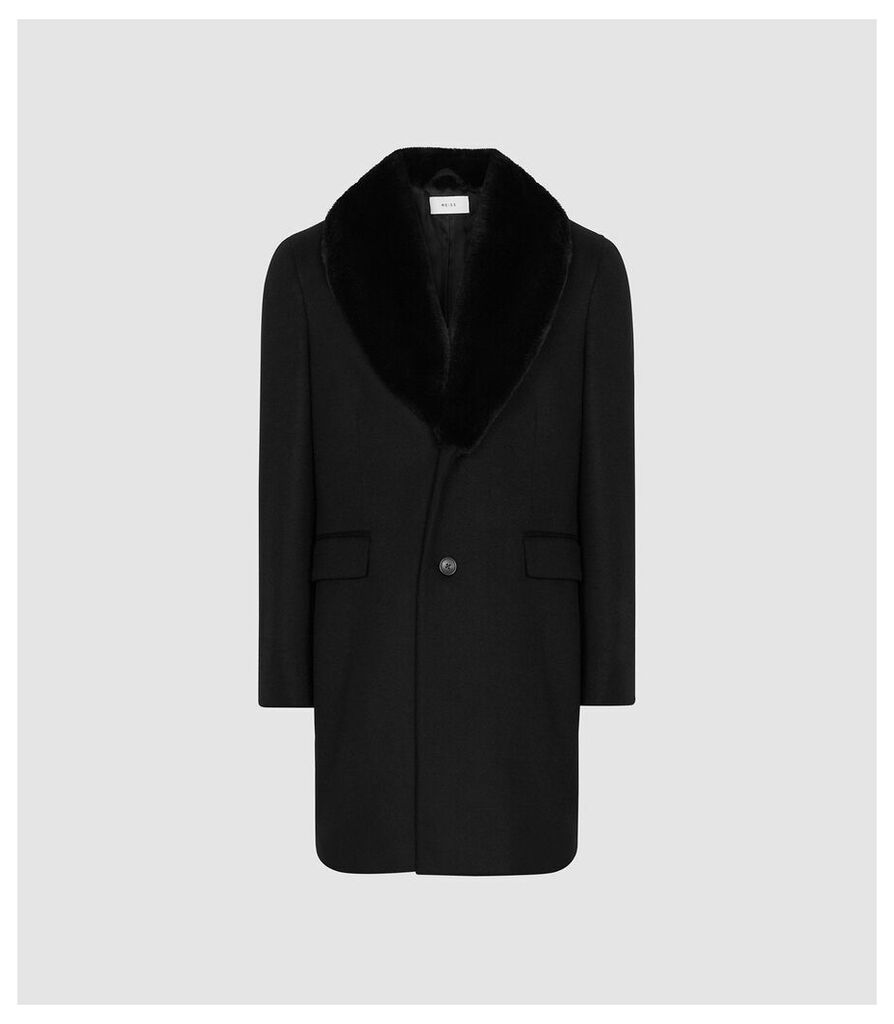 Reiss Lloyd - Faux Fur Shawl Collar Coat in Black, Mens, Size XXL