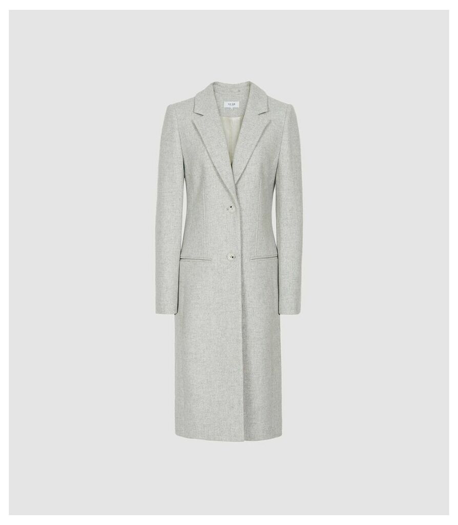 Reiss Pembury - Wool Blend Overcoat in Grey Melange, Womens, Size 8
