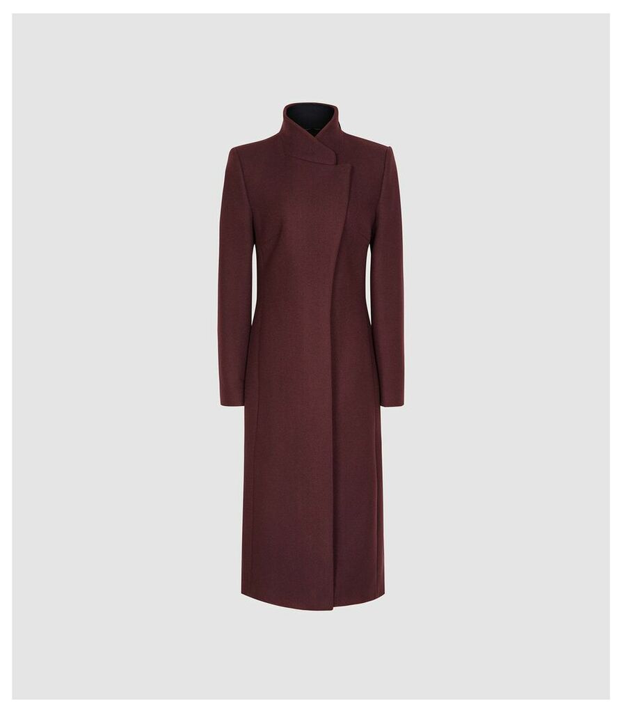 Reiss Mason - Wool Blend Longline Coat in Berry, Womens, Size 6