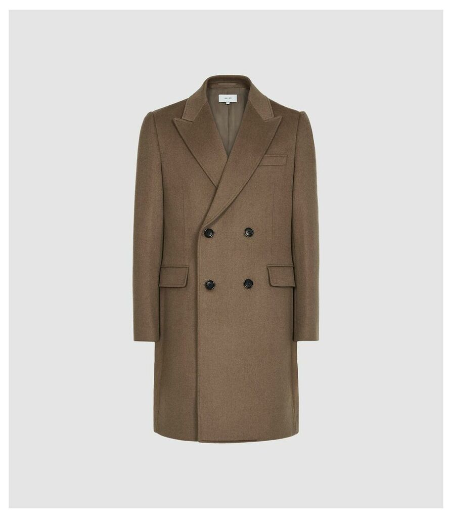 Reiss Milton - Wool Blend Double Breasted Coat in Camel, Mens, Size XXL