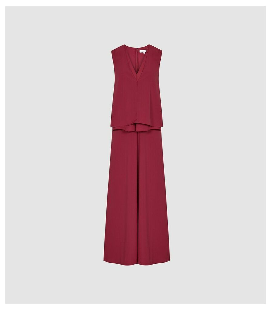 Reiss Viola - Layered Midi Dress in Berry, Womens, Size 4