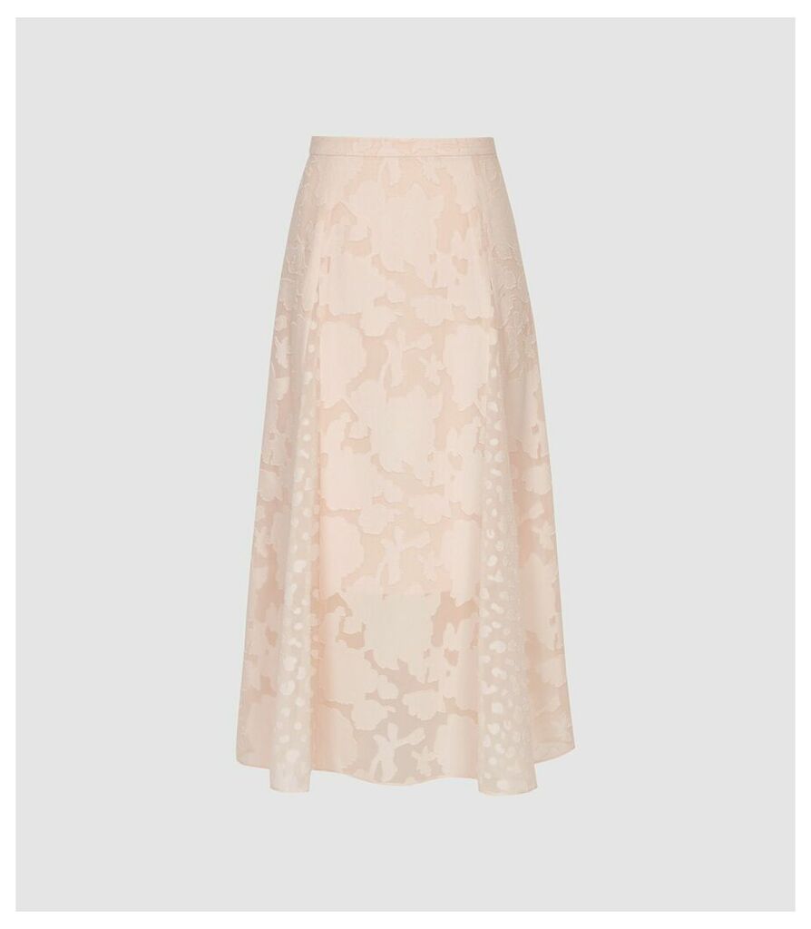 Reiss Chloe - Burnout Floral Midi Skirt in Pink, Womens, Size 14
