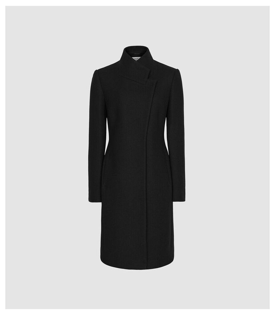 Reiss Maya - Wool Blend Mid Length Coat in Black, Womens, Size 14