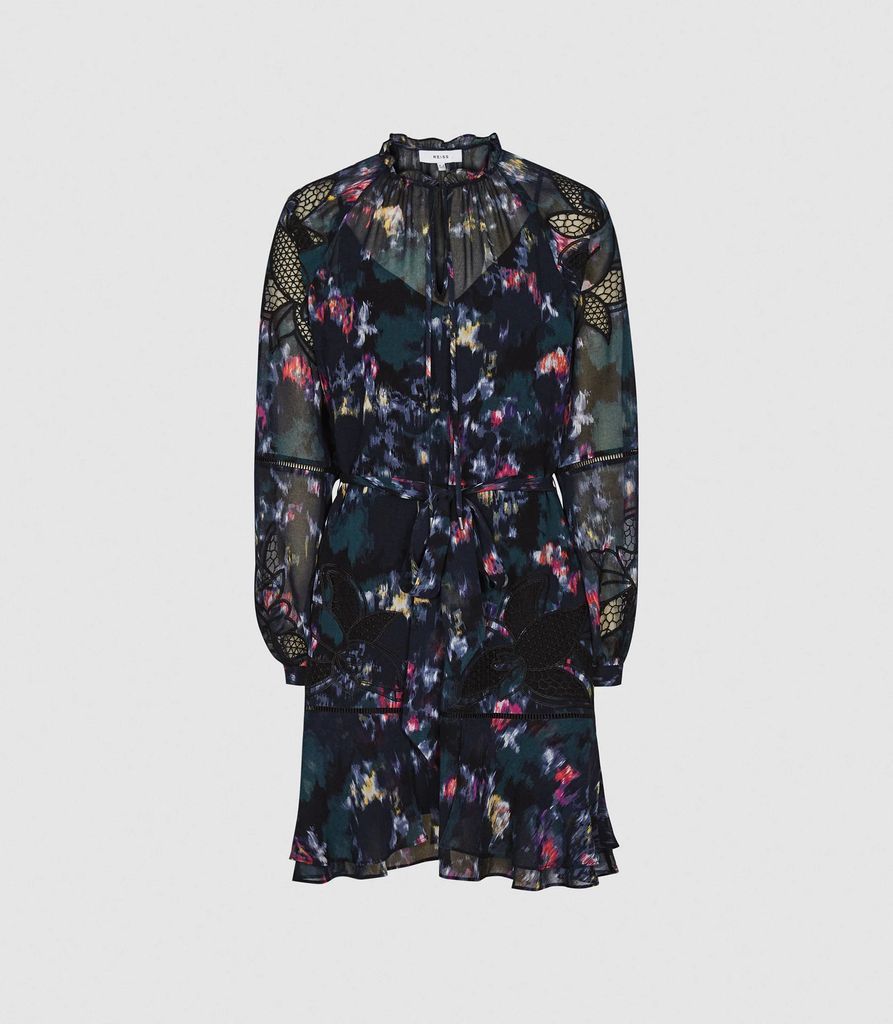 Kenzie - Floral Printed Dress in Black, Womens, Size 18