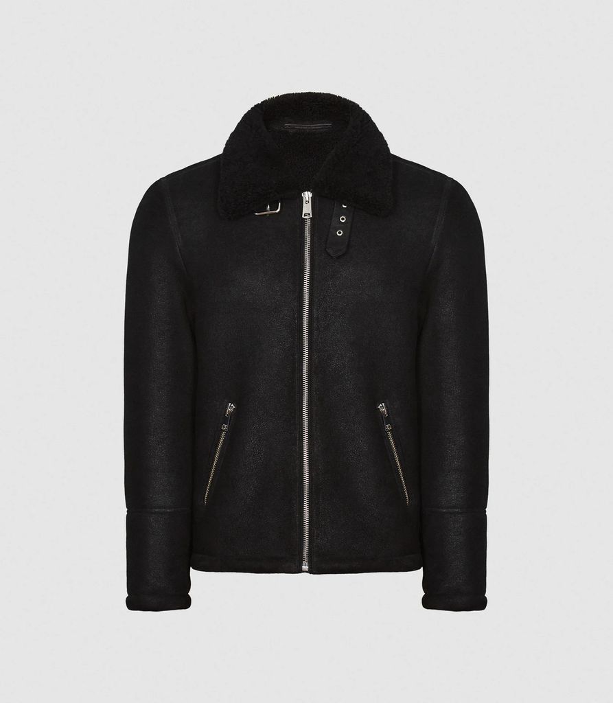 Kyelder - Shearling Aviator Jacket in Black, Mens, Size XS