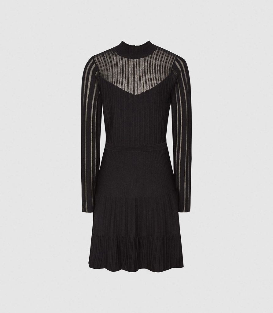 Clemmy - Sheer Stripe Knitted Dress in Black, Womens, Size XS