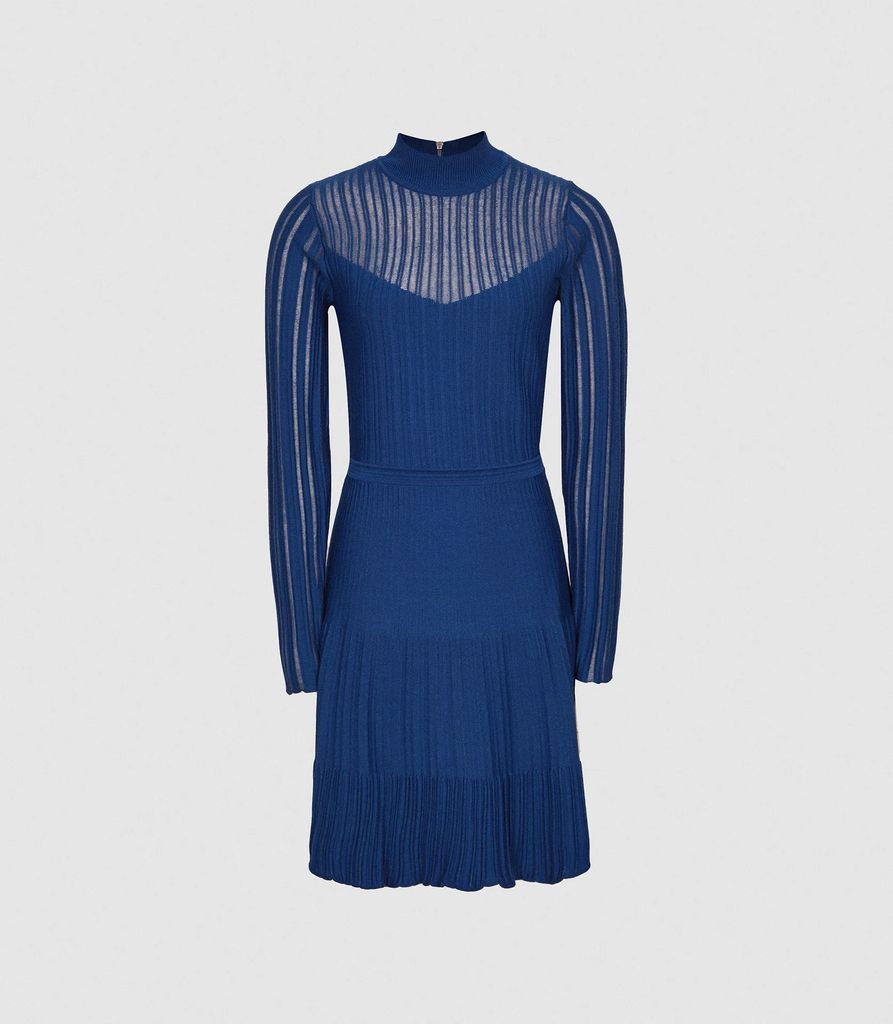 Clemmy - Sheer Stripe Knitted Dress in Blue, Womens, Size XS