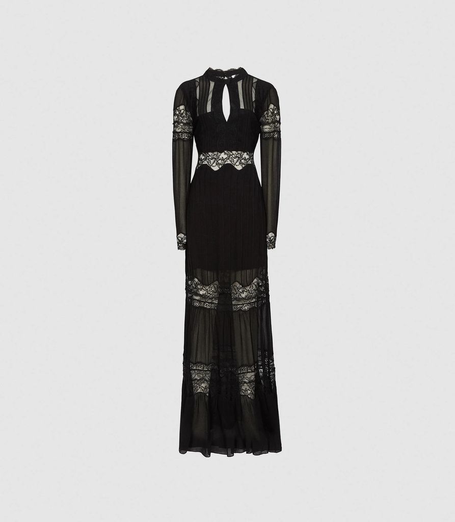 Miranda - Open Back Lace Maxi Dress in Black, Womens, Size 4