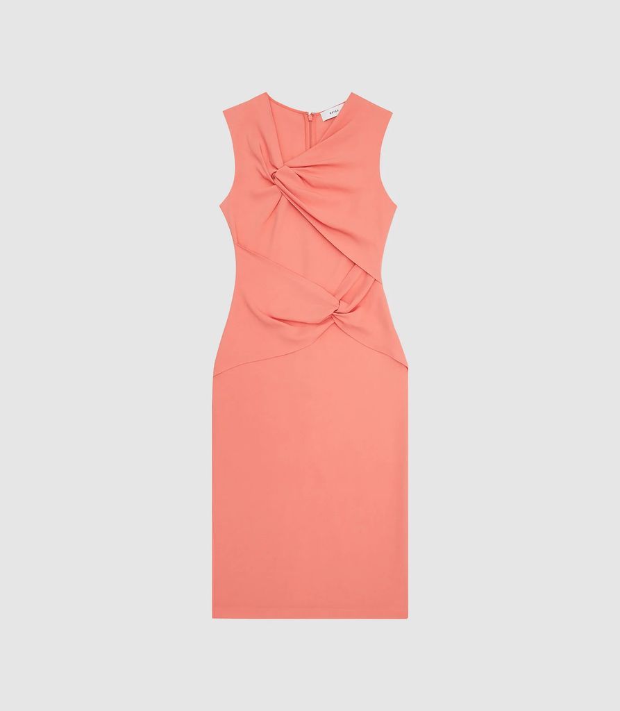 Alex - Ruched Bodycon Dress in Coral, Womens, Size 4