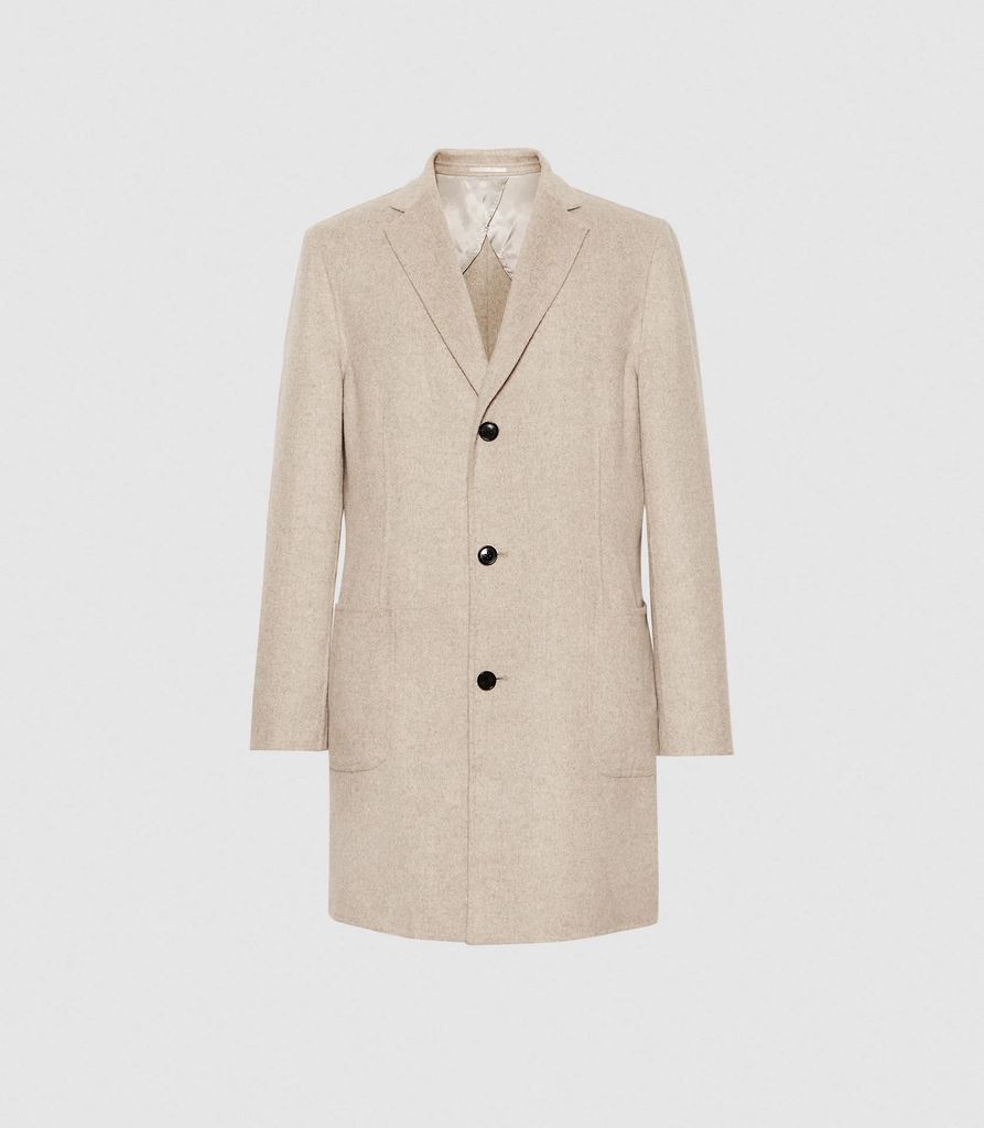 Peninsula - Wool Blend Epsom Overcoat in Oatmeal, Mens, Size XS