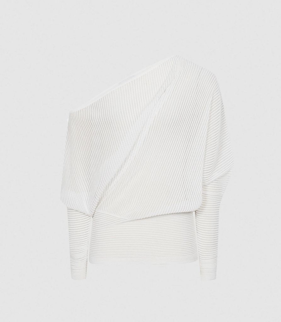 Anna - Semi-sheer Asymmetric Top in White, Womens, Size XS