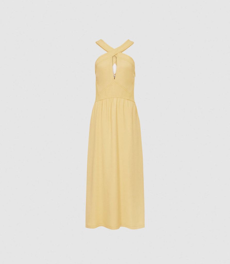 Orla - Halterneck Midi Dress in Yellow, Womens, Size 4