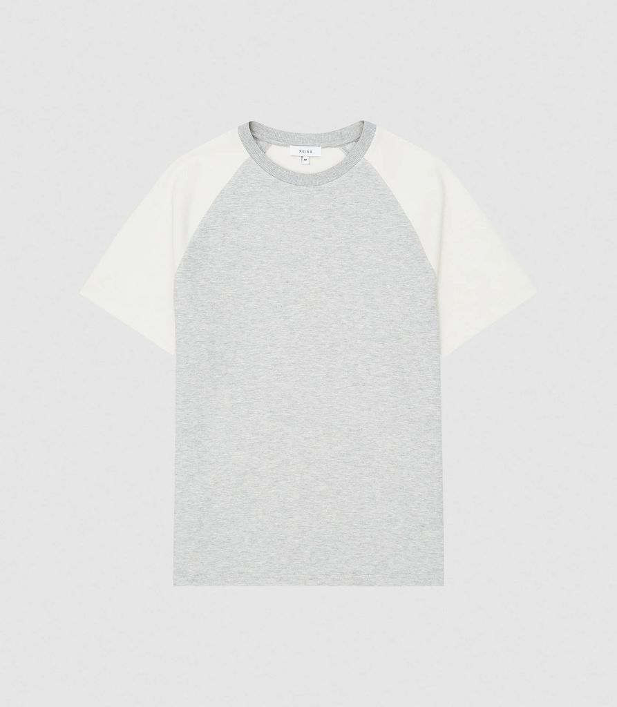 Fulton - Contrast Raglan Sleeve T-shirt in Grey/Ecru, Mens, Size XS