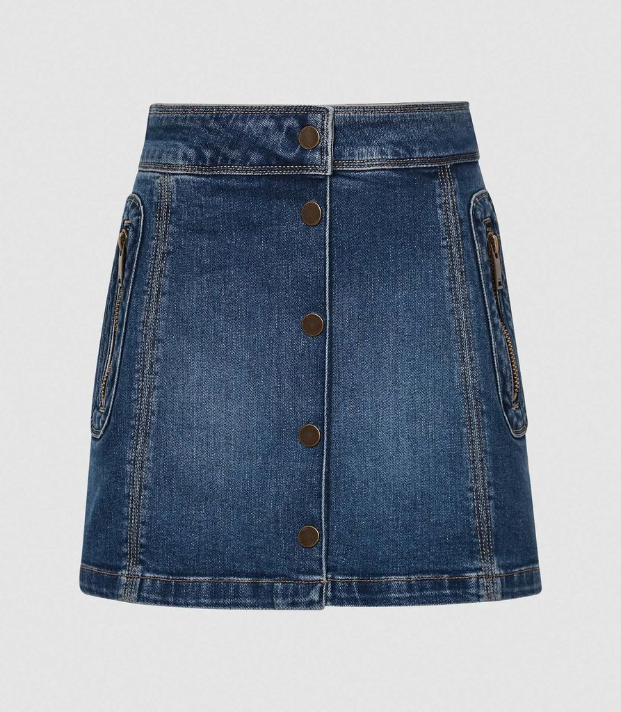 Kaleigh - Denim Mini Skirt in Mid Blue, Womens, Size 4