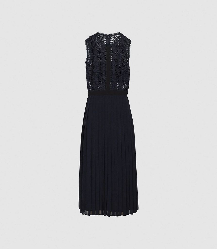 Tenley - Lace Detailed Midi Dress in Navy, Womens, Size 4