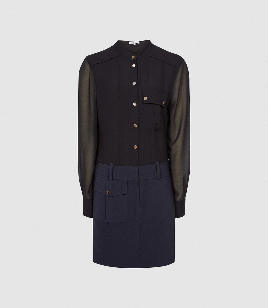 Tia - Semi Sheer Detailed Mini Dress in Navy/Black, Womens, Size 4