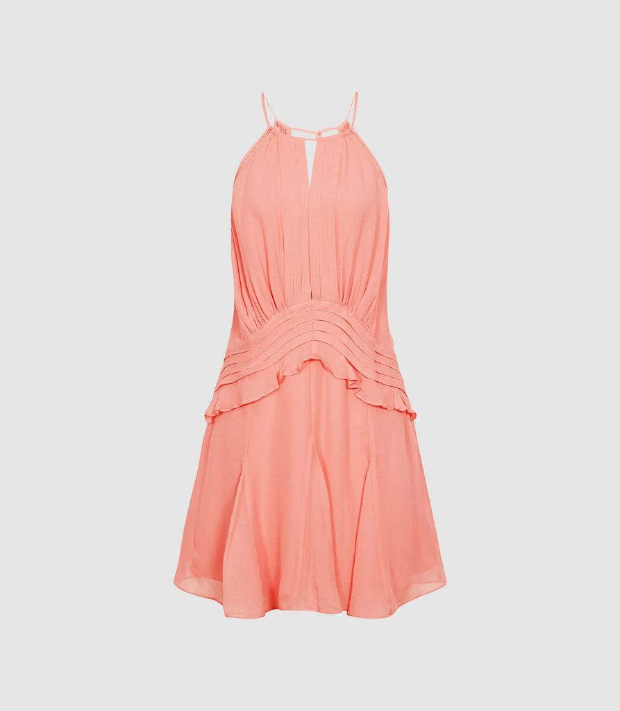 Belle - Chiffon Ruffle Mini Dress in Pink, Womens, Size 4