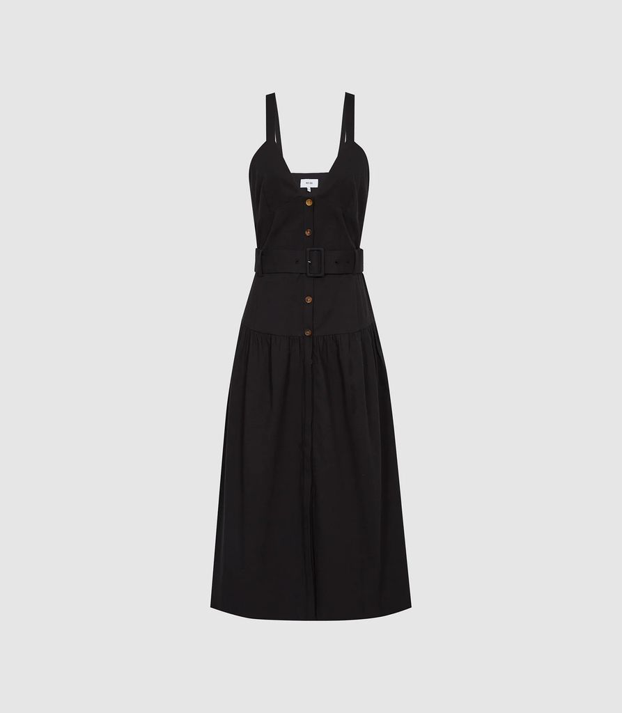 Vita - Button Through Midi Dress in Black, Womens, Size 4