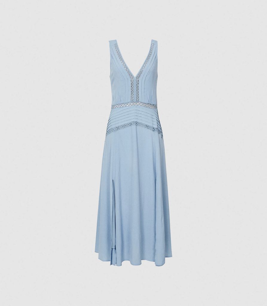 Alberta - Pleat Detailed Midi Dress in Blue, Womens, Size 4