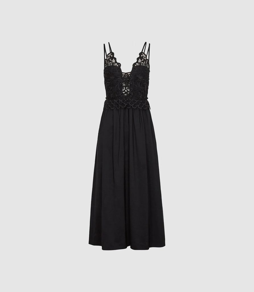 Serena - Lace Detailed Midi Dress in Black, Womens, Size 4