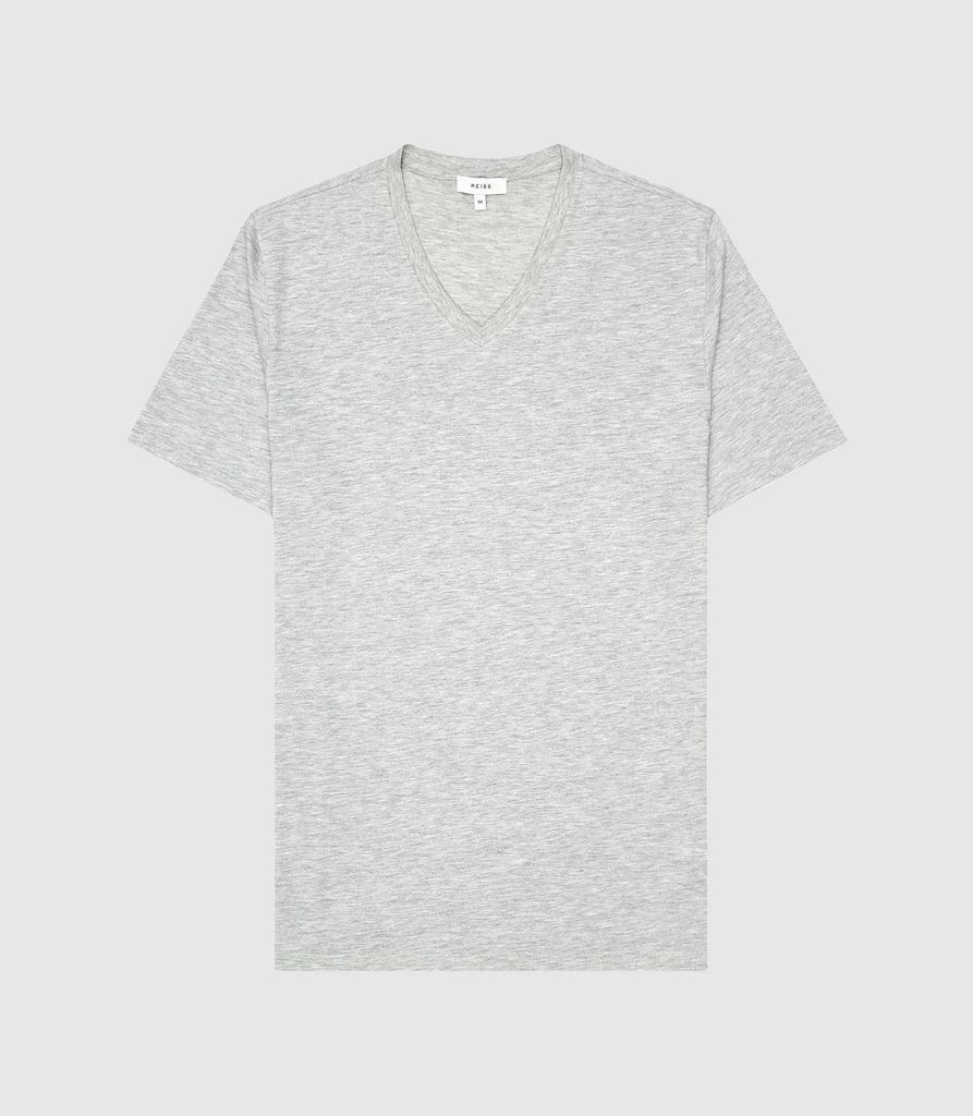 Dayton - Regular Fit V-neck T-shirt in Grey Melange, Mens, Size XS